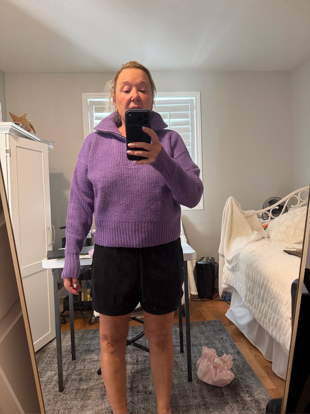 John + Jenn Lavender Ribbed Half-Zip Turtleneck Sweater